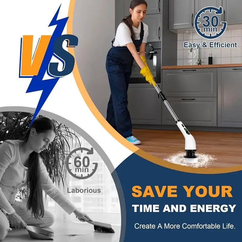 Rechargeable Cordless Spin Scrubber Electric Turbo Scrub Cleaning Brush 9 Heads