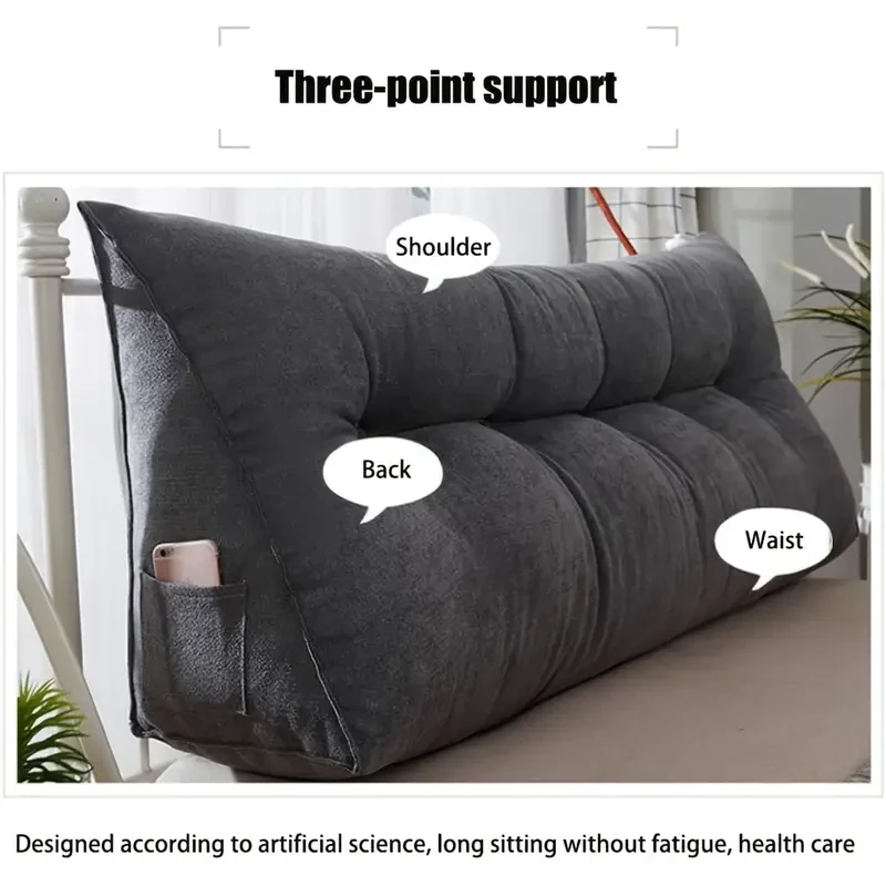 120cm Triangular Wedge Bed Cushion, Cotton Linen Filled Pillow For Reading And Relaxing