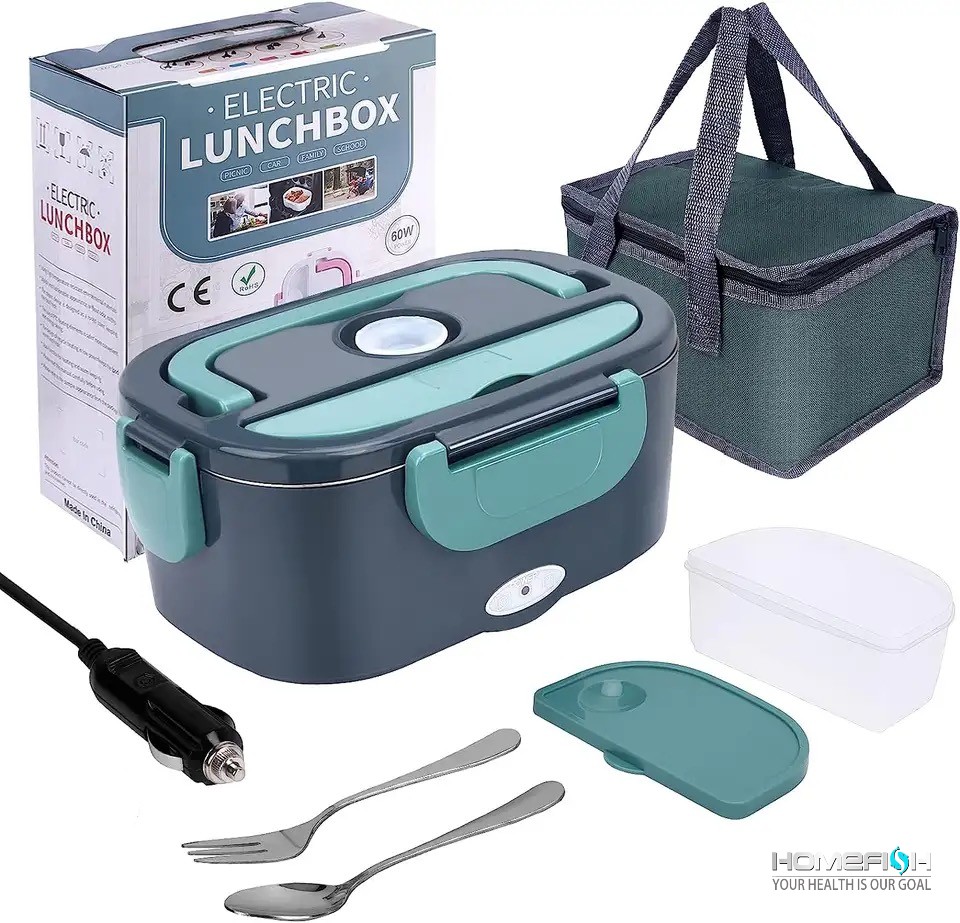HOMEFISH 1.5L Electric Lunch Box Food Warmer  Portable 60W Food Heater with Leak-Proof 304 Stainless Steel Liner