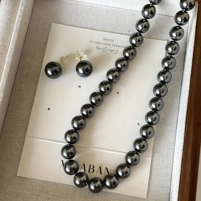 Elegant Black Pearl Jewelry Set for Women - Vintage-Inspired Necklace and Earrings, Perfect for Weddings & Special Occasions