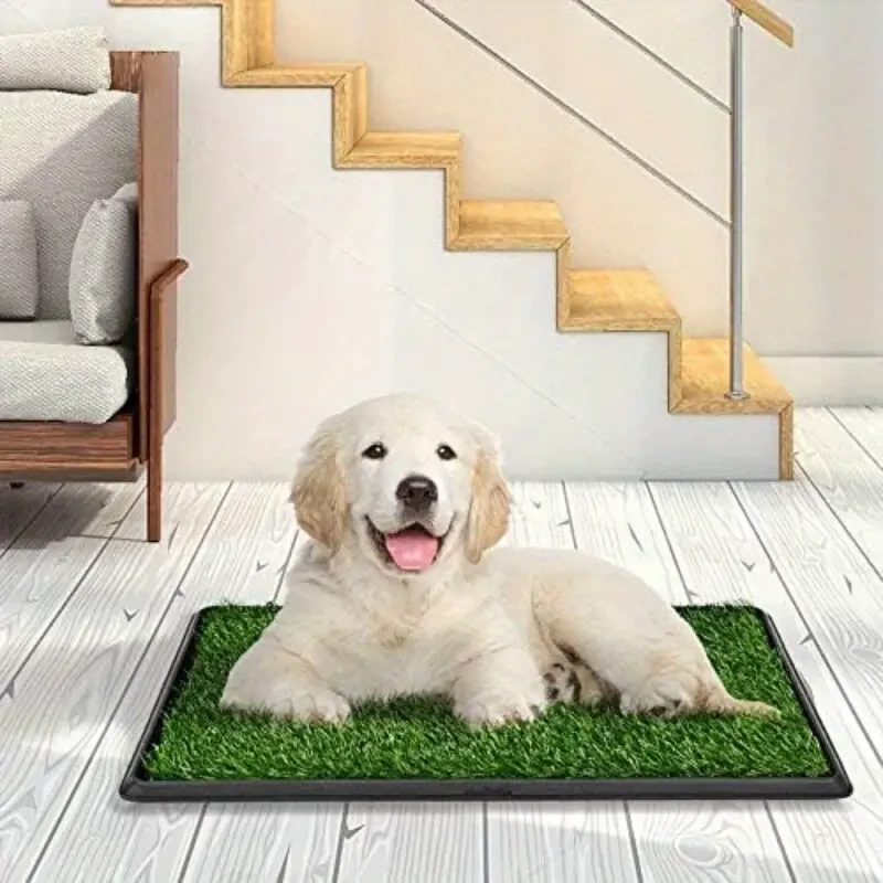 Leak-Proof Washable Dog Potty Tray with 3-Layer System - Indoor/ Outdoor Puppy Training Pad, Durable Plastic Litter Box (Includes 20X16 Inch Grass Mat) - Washable Dog Pee Pad Tray