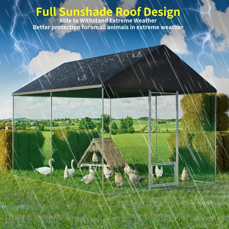 Metal Chicken Coop: Outdoor Large Metal Poultry Cage With UV & Waterproof Full Cover, Walking Enclosure For Outside Backyard, Farm Yard For Hen House, Duck Coop, Rabbit Dog Run