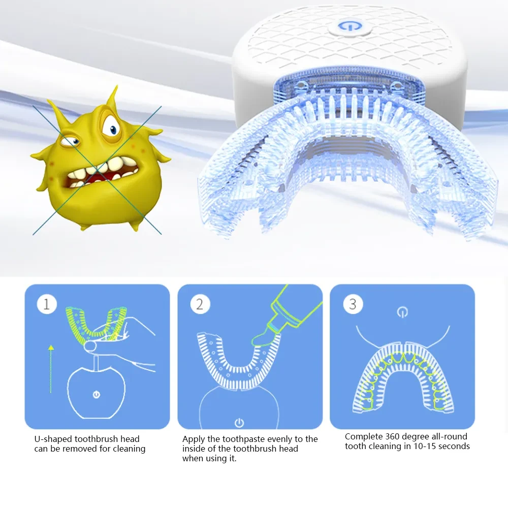 U-Shaped Ultrasonic Childrens Electric Toothbrush  360 Whitening Silicone Automatic Toothbrush