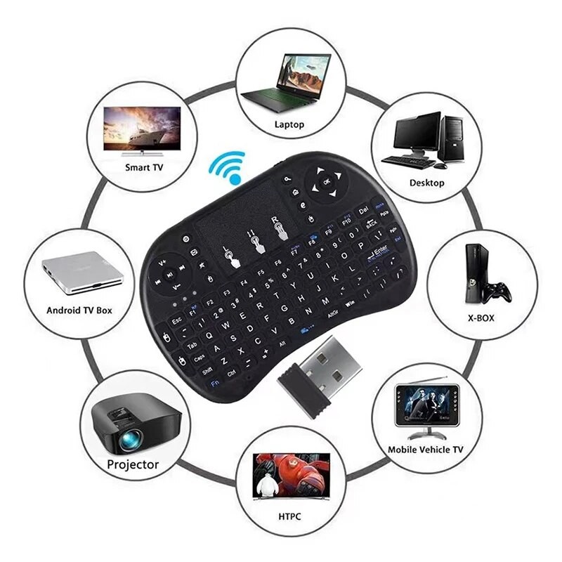 i8 Wireless Keyboard with Touchpad 2.4GHz Mini English/Russian Keyboard & Aerial Mouse for Laptop, TV Box & Projector