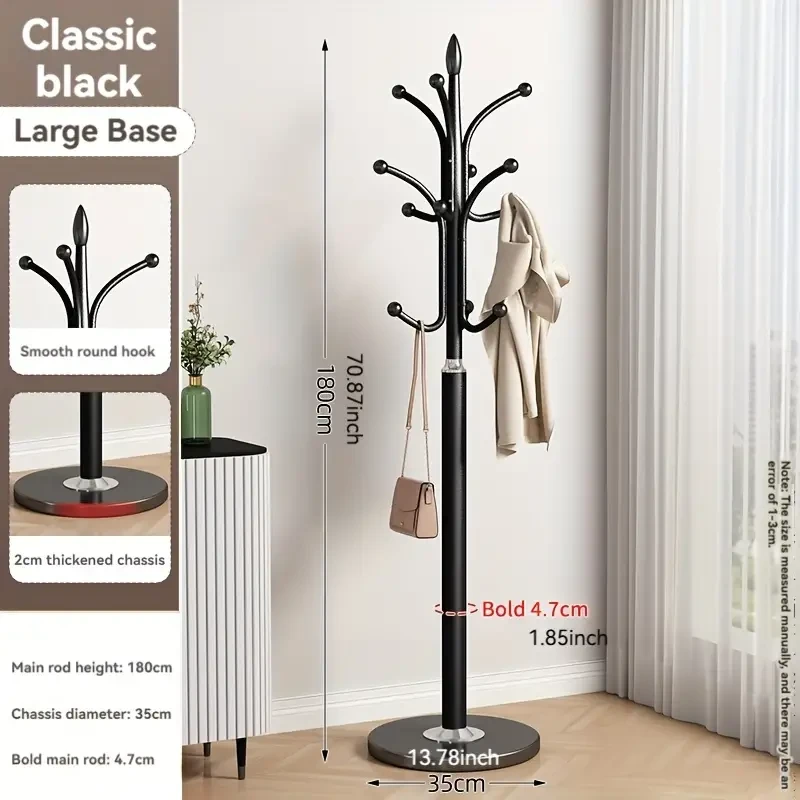 Stylish Metal Clothes & Hat Rack Organizer - Space-Saving, Floor Standing Storage Solution for Bedroom and Living Room with Adjustable Hooks and Compact Design