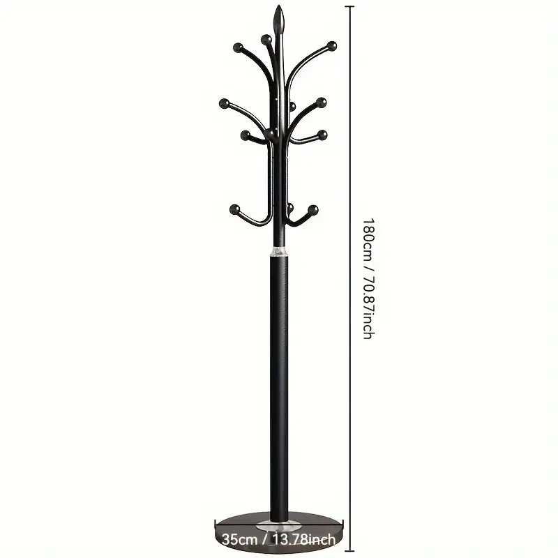 Stylish Metal Clothes & Hat Rack Organizer - Space-Saving, Floor Standing Storage Solution for Bedroom and Living Room with Adjustable Hooks and Compact Design
