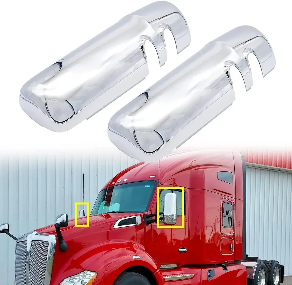 Chrome Door Mirror Caps For T680 T880 W990 With A Pair Of Chrome Side Mirror Covers And Clips