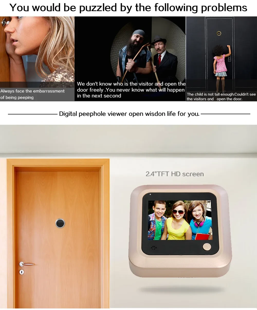 Hidden Smart Electronic Peephole Wired Anti-Theft Door Mirror Video Doorbell
