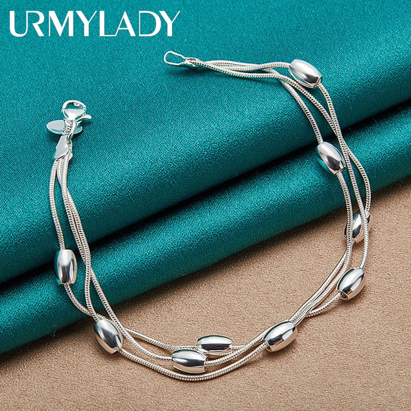 925 Sterling Silver Bead Bracelet Fashion Chain for Womens