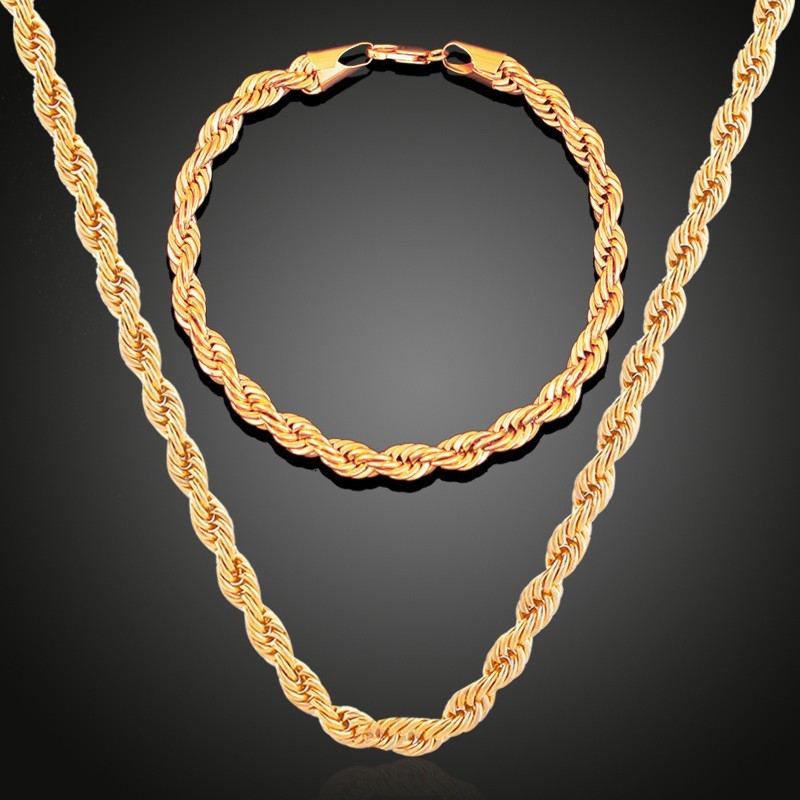 2pcs Twist Chain Necklace & Bracelet Jewelry Set Elegant Matching Accessories