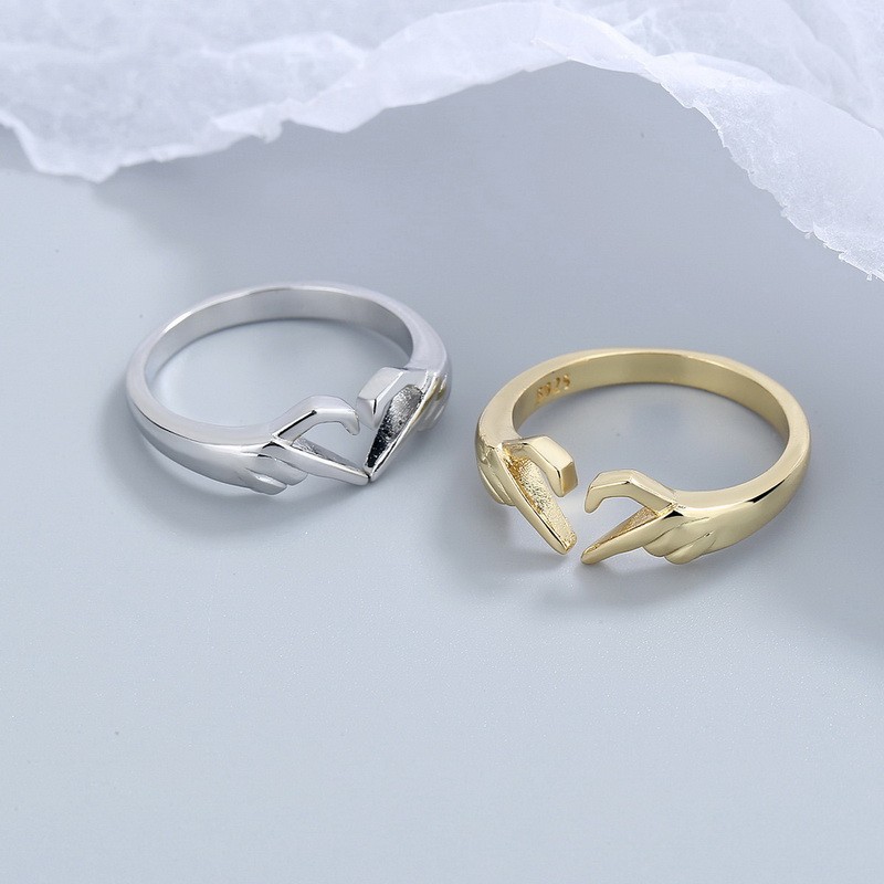 Romantic Heart & Hand Couple Ring  Silver Adjustable Open Ring for Lovers