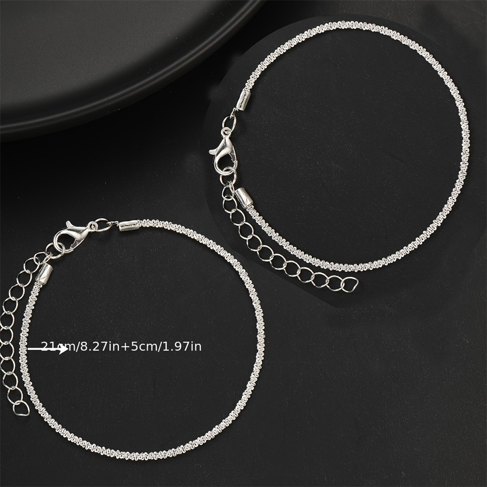 2PCS Sparkling Silver Anklet Set Elegant Copper Ankle Bracelets for Women