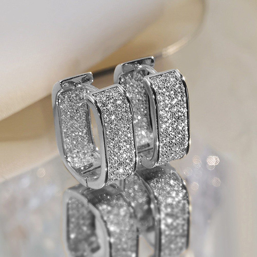 Huitan Korean Fashion CZ Hoop Earrings Silver/Gold Metal Hoops for Women