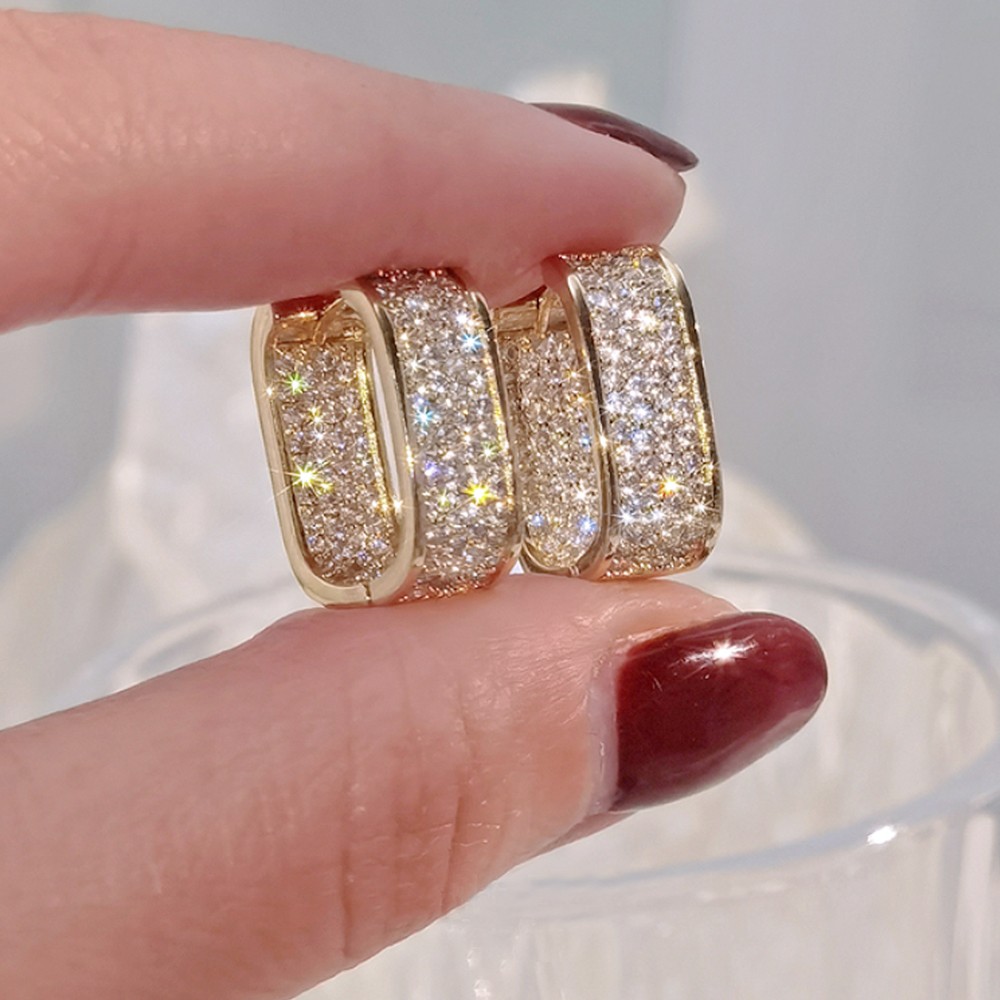 Huitan Korean Fashion CZ Hoop Earrings Silver/Gold Metal Hoops for Women