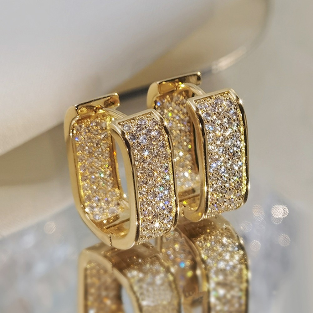 Huitan Korean Fashion CZ Hoop Earrings  Silver/Gold Metal Hoops for Women