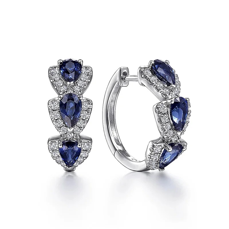 Huitan Luxury Blue CZ Hoop Earrings Elegant Wedding & Party Jewelry for Women