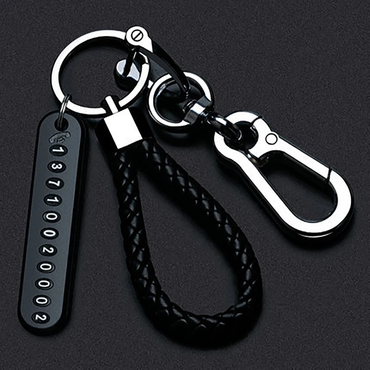 DIY Mobile Number Plate Keychain Punk Woven Leather Anti-Lost Car Keychain for Men