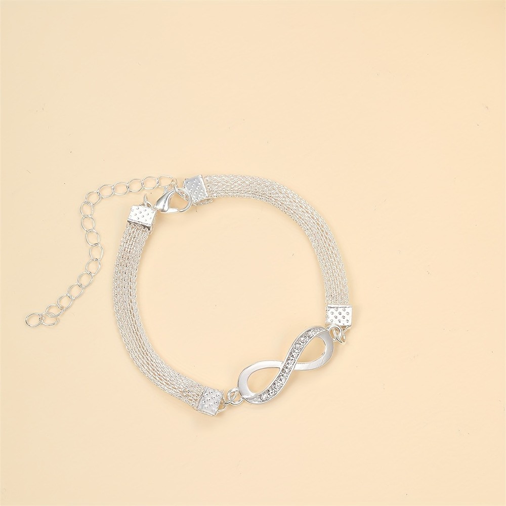 Shiny Infinity Anklet Silver Rhinestone 8-Character Vintage Ankle Bracelet for Women