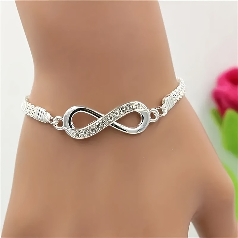 Shiny Infinity Anklet Silver Rhinestone 8-Character Vintage Ankle Bracelet for Women