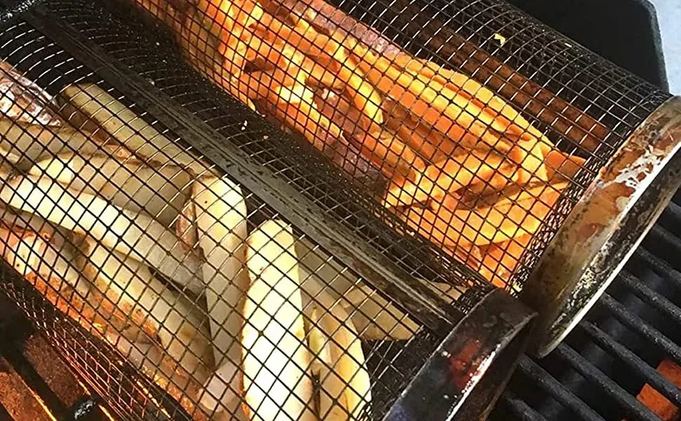 Rolling Grilling Basket Metal BBQ