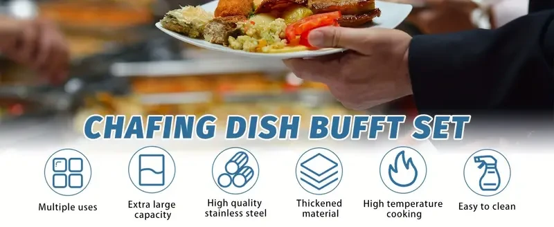 Stainless Steel Buffet Warmer Set: 4 Packs, 8QT, Full-Size, Durable, with Tight-Fitting Lids, Deep Food Pans, Water Pan, and Fuel Holders - Ideal for Restaurants, Catering, Parties, and Weddings