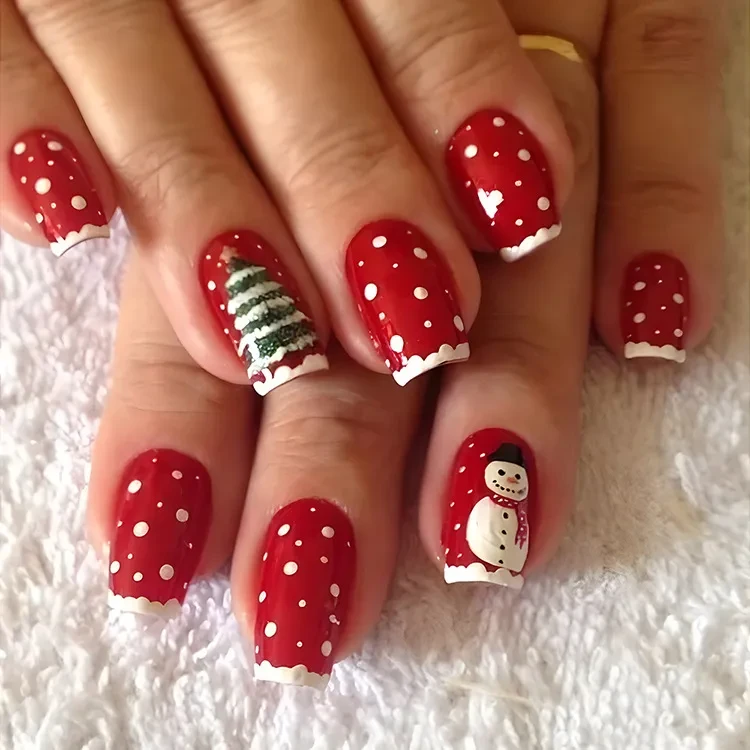 24pcs Christmas False Nails Hat Striped Snowflake Nail Art Stickers