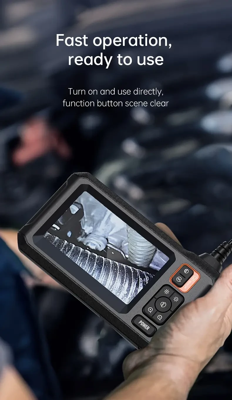 INSKAM 4.3-inch Industrial Endoscope, 8mm HD Digital Inspection Camera, Single Lens, 1/5/10M Line Length, IP67 Waterproof, for Vehicle Maintenance, Machine Inspection, Carbon Deposit Check, Blockage Removal, Battery/USB Power, 36V Max Voltage, 2000mAh Rec