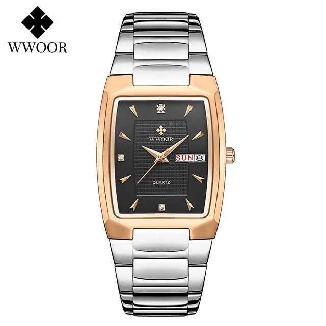 WWOOR 2024 Mens Square Watch Luxury Gold Stainless Steel Quartz Wristwatch