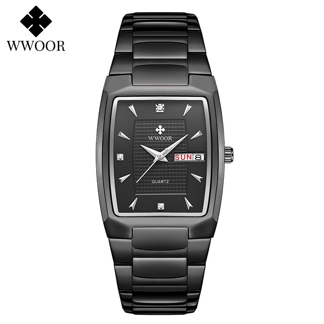 WWOOR 2024 Mens Square Watch Luxury Gold Stainless Steel Quartz Wristwatch
