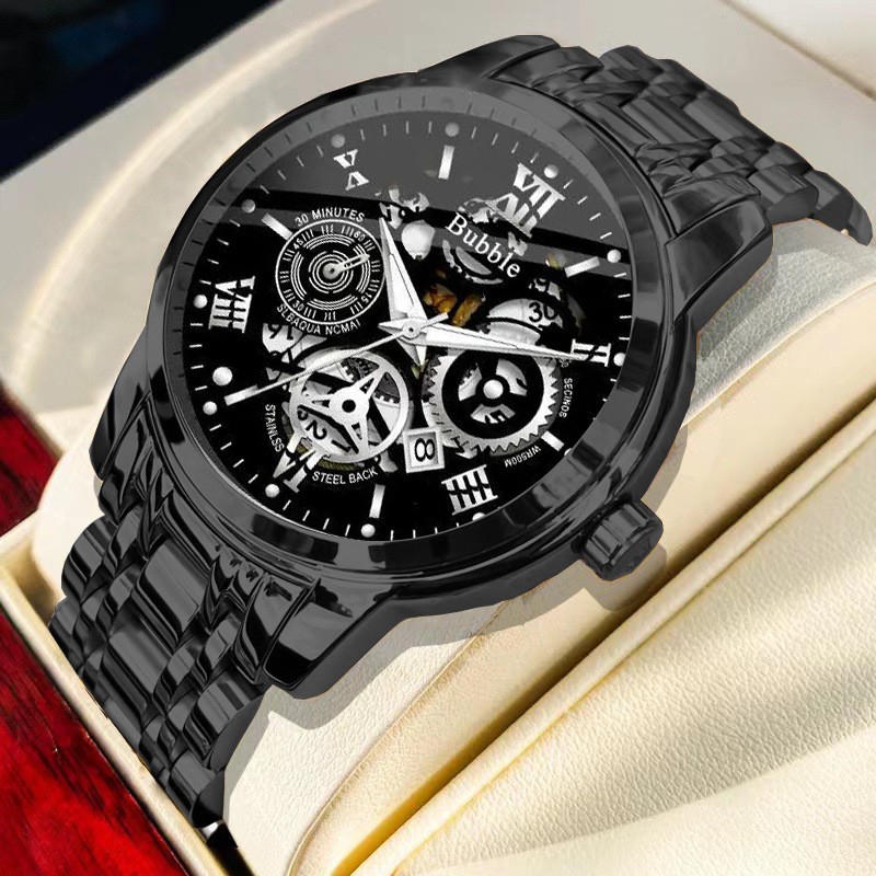 UTHAI Men's Luxury Quartz Watch Versatile Waterproof Roman Hollow Dial
