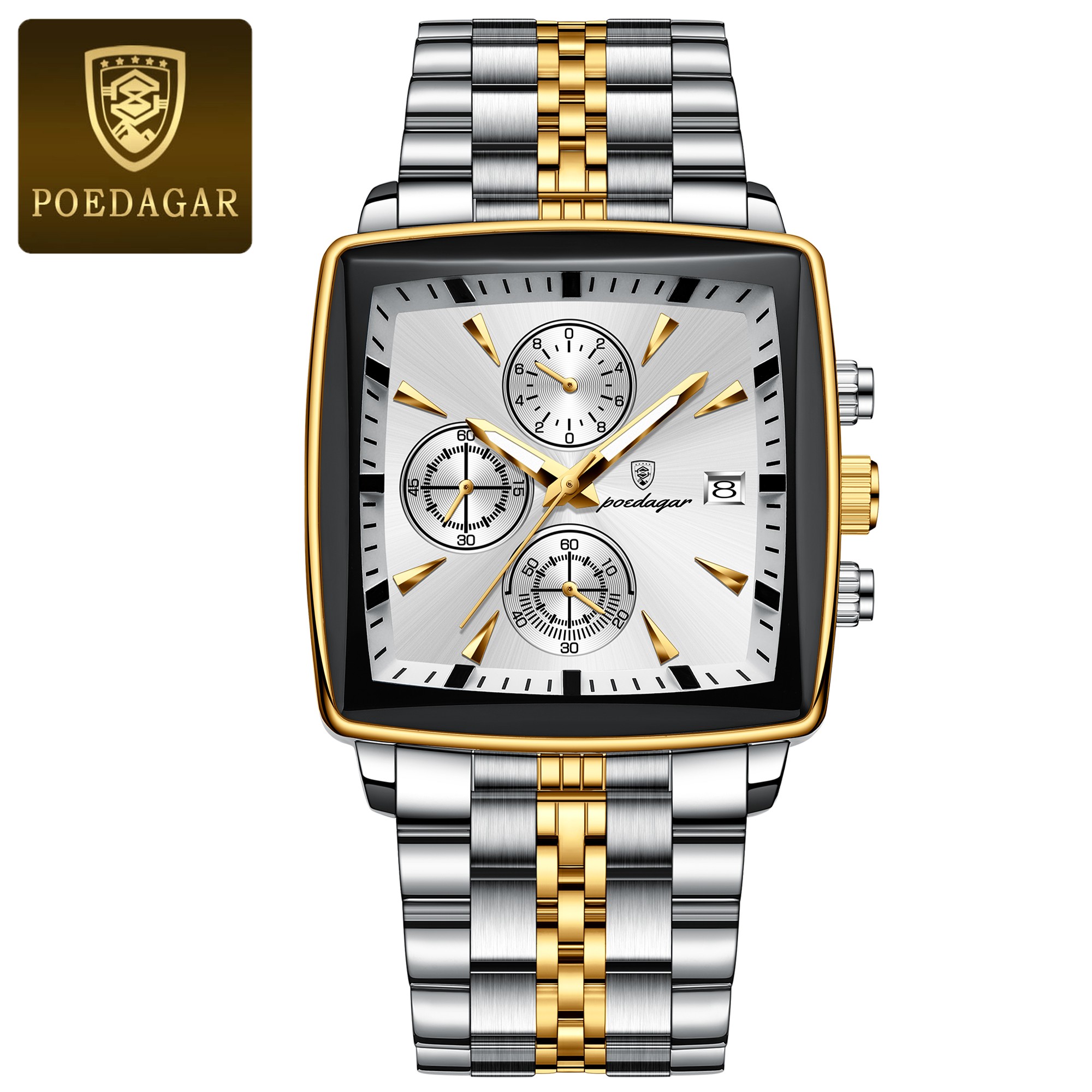 POEDAGAR Luxury Square Mens Sports Watch