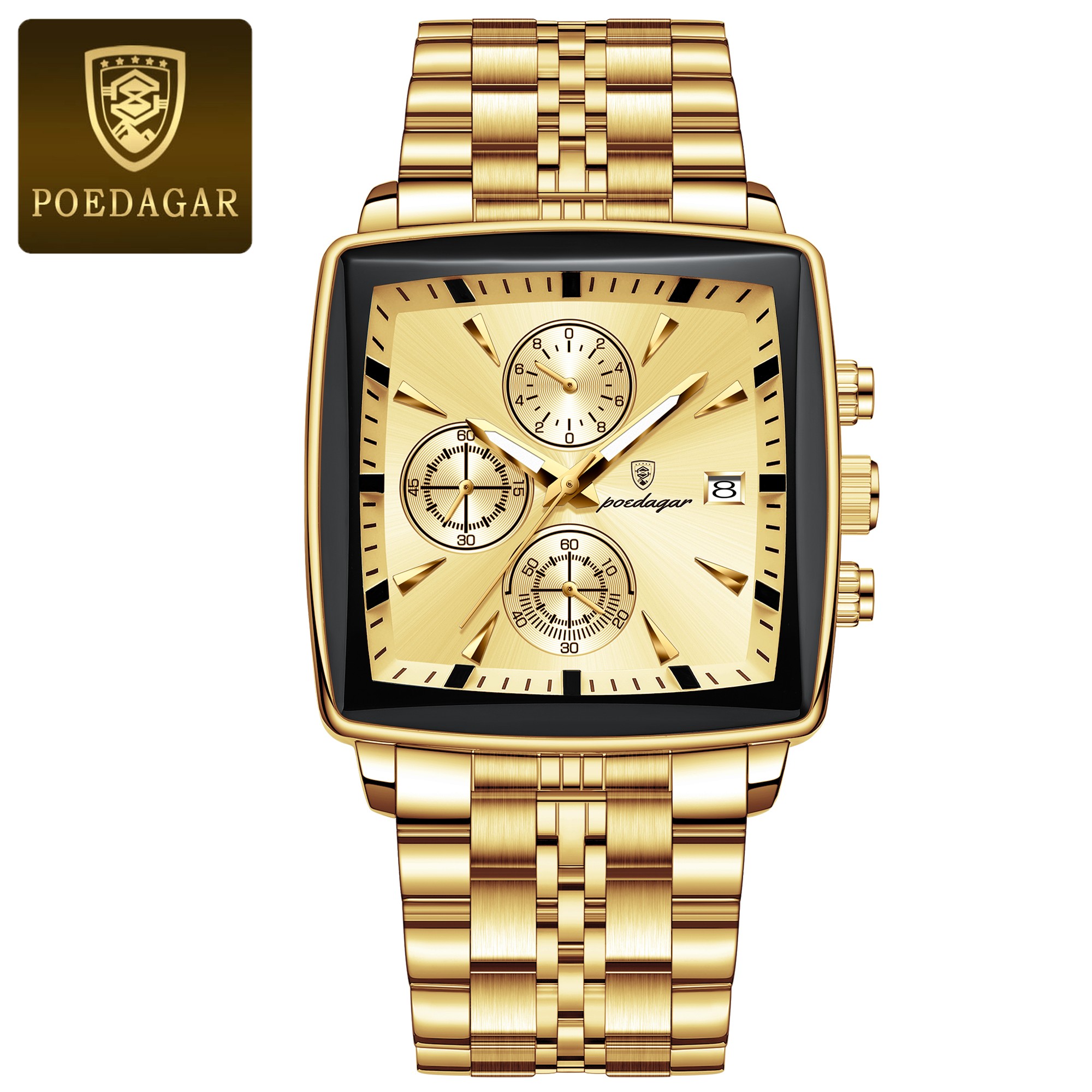 POEDAGAR Luxury Square Mens Sports Watch