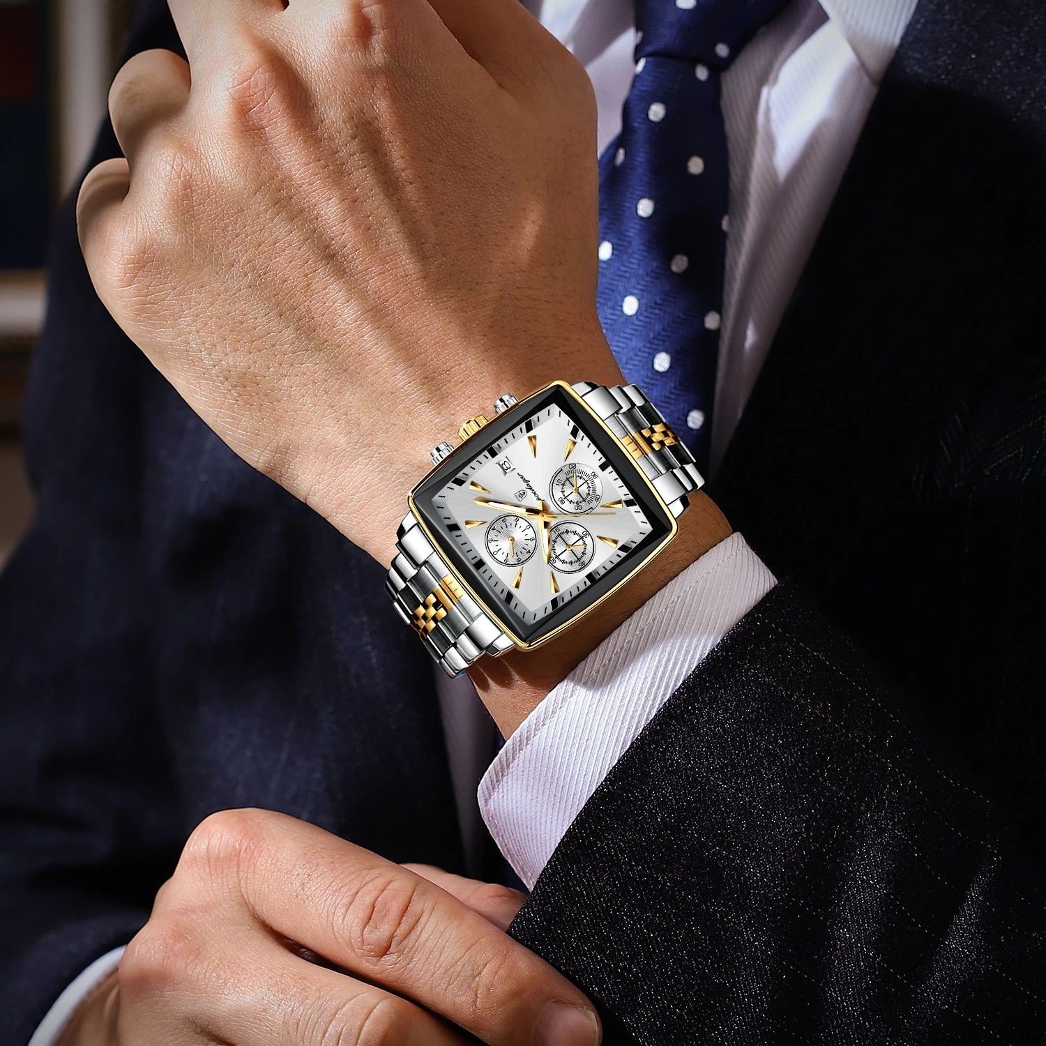 POEDAGAR Luxury Square Mens Sports Watch