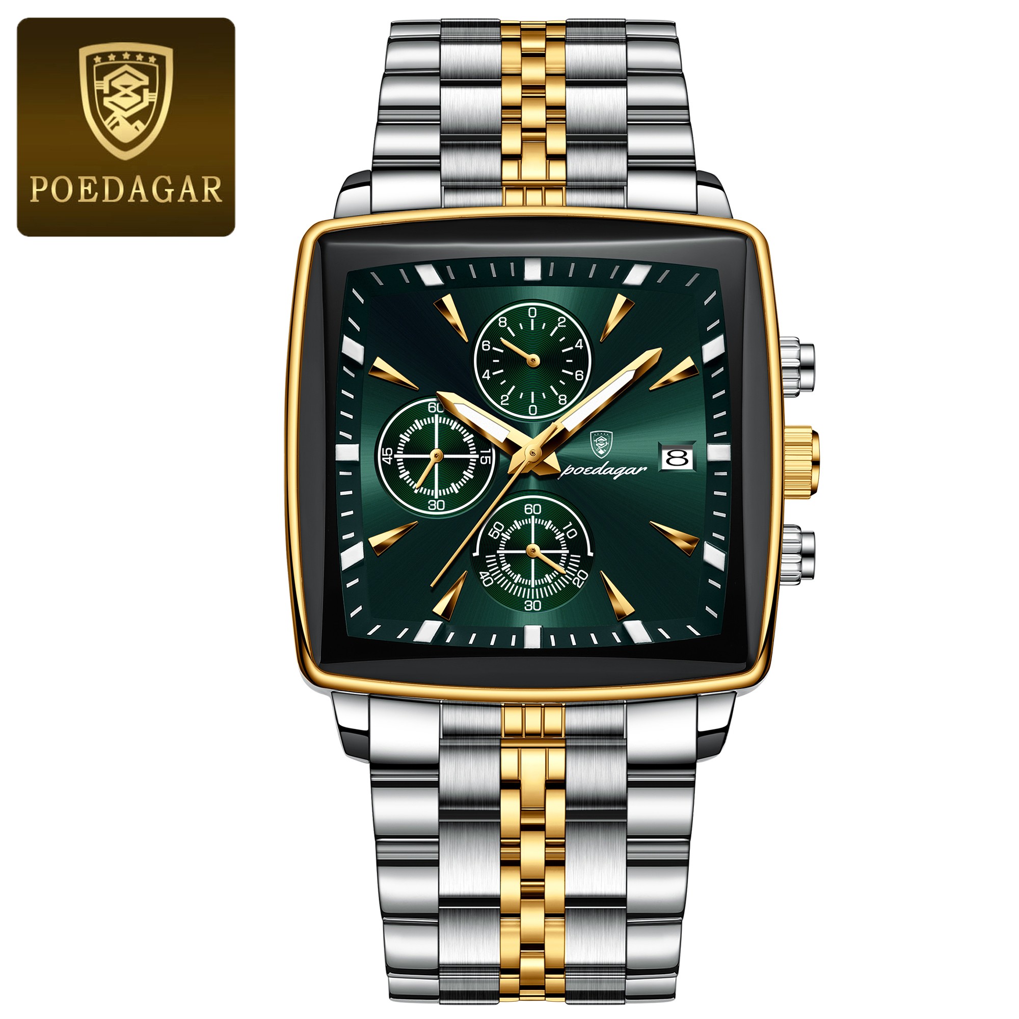 POEDAGAR Luxury Square Mens Sports Watch