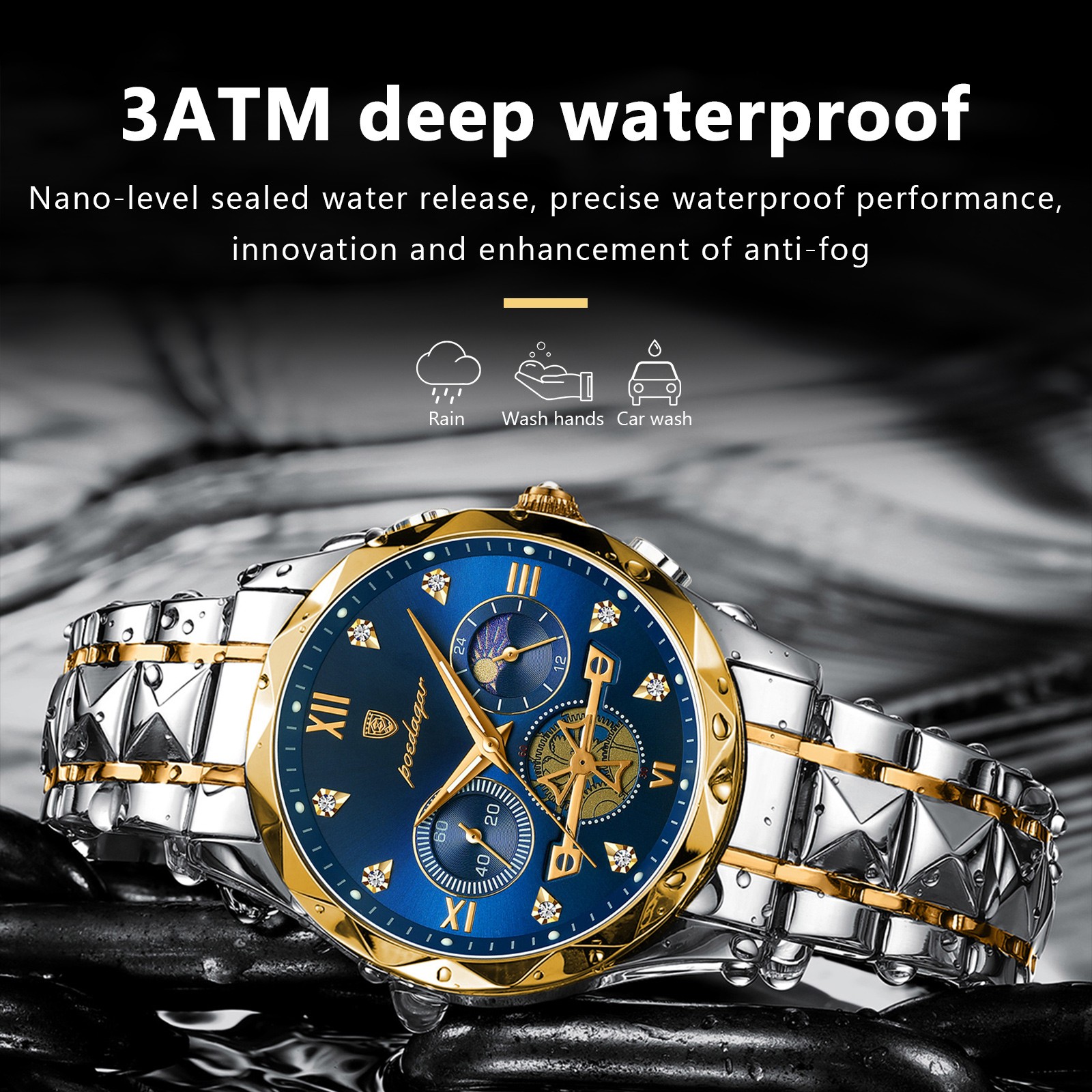 POEDAGAR Luxury Mens Quartz Chronograph Watch