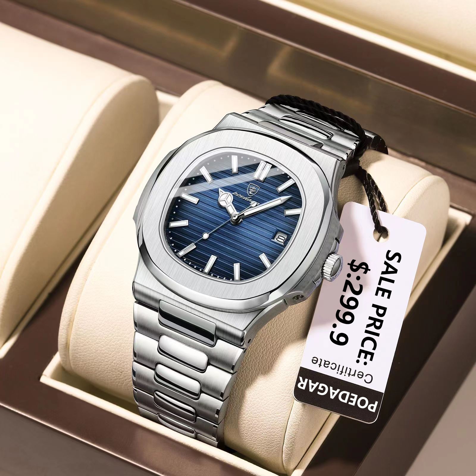 POEDAGAR 2023 Luxury Mens Square Quartz Watch