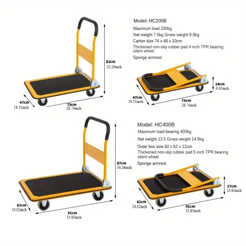 Versatile Steel Hand Truck with Rubber Wheels - Ideal for Material Handling, Logistics & Display Stalls