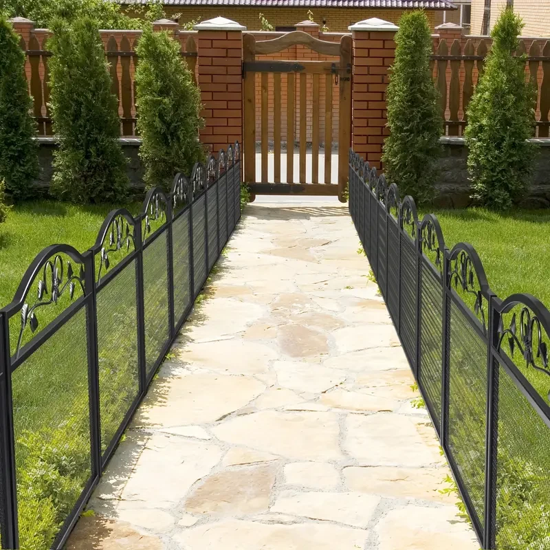 5 Panels Metal Decorative Garden Fences Heavy Duty Dog Playpen Fences Animal Barrier Solid Dog Fence Barrier Rustproof Garden Fence For Indoor Outdoor Use For Medium/ Small Animals