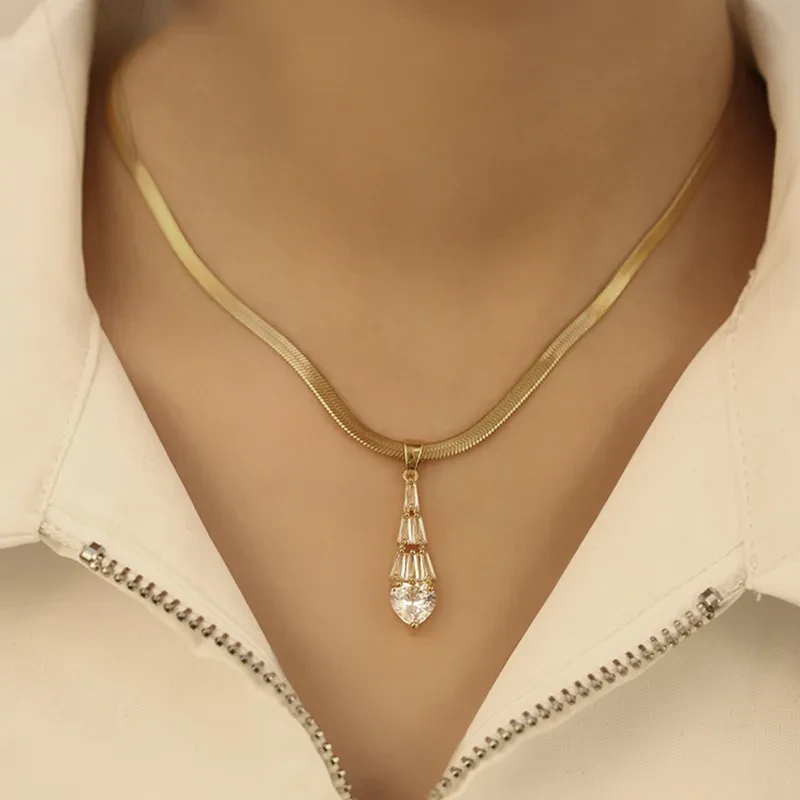 Trapezoidal Crystal Water Drop Pendant Necklace