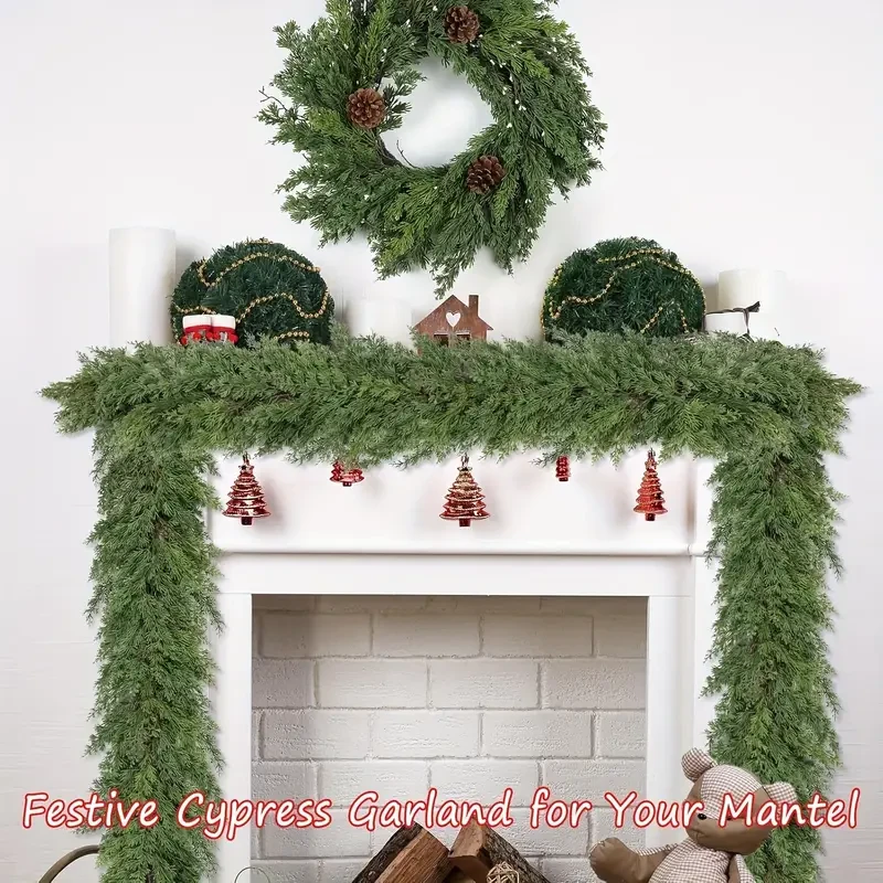 1pc 179.98cm Festive Pine Wreath, Green Cypress Garland