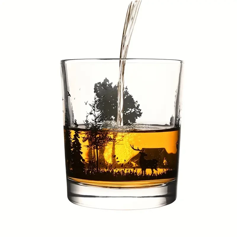 1pc, Exquisite Forest Landscape Whiskey Glass - Crystal Clear