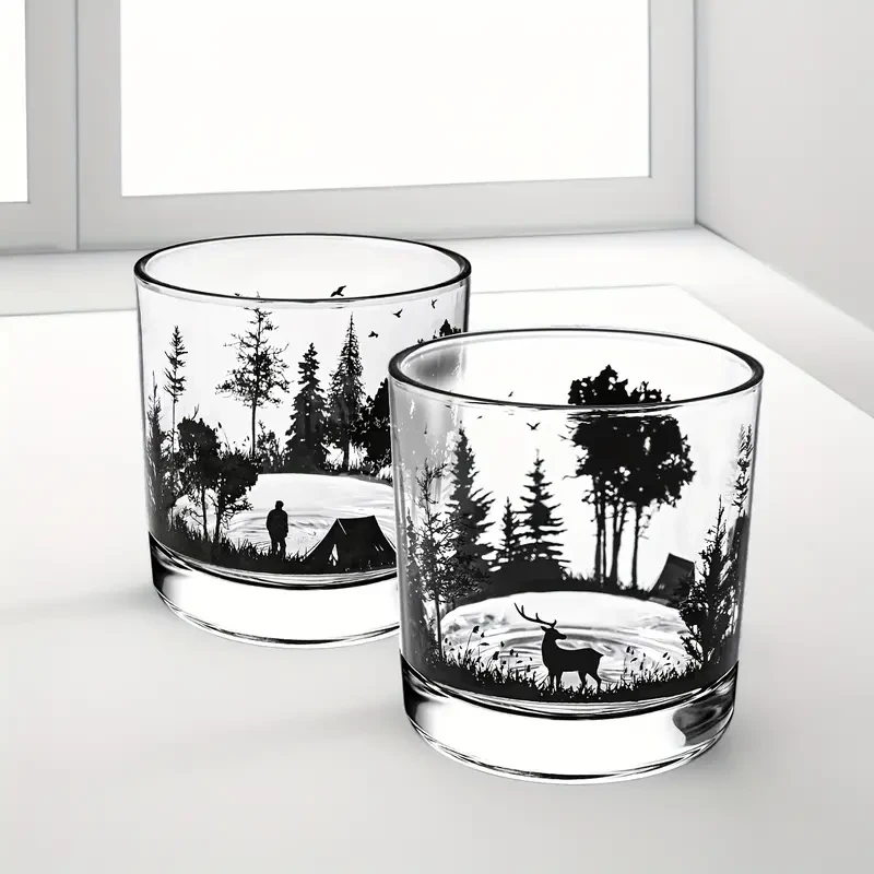 1pc, Exquisite Forest Landscape Whiskey Glass - Crystal Clear