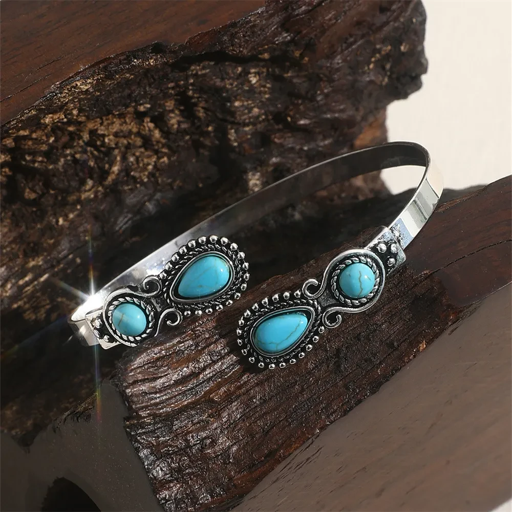 Retro Alloy Turquoise Open-ended Bracelet Women