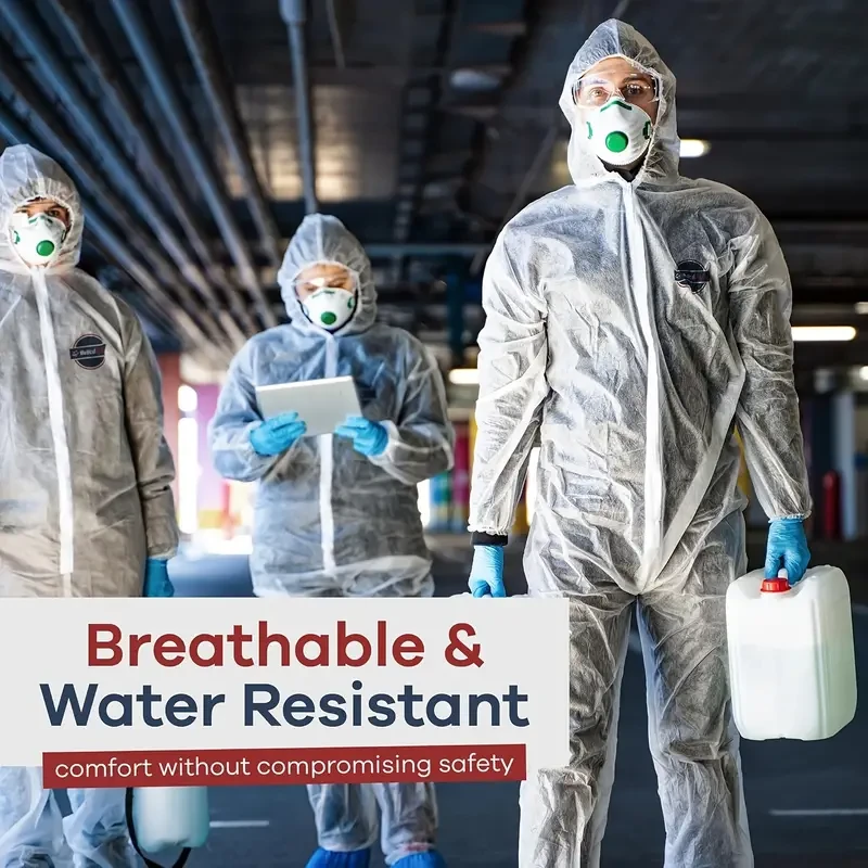 5-Pack Disposable Hazmat Protective Suits | Unisex-Adult Lightweight Work Coveralls | Hooded Whole Body Chemical Protection | Paint Suits L-3XL | Fabric Material | Loose Fit | 4 Sizes Mixed Pack