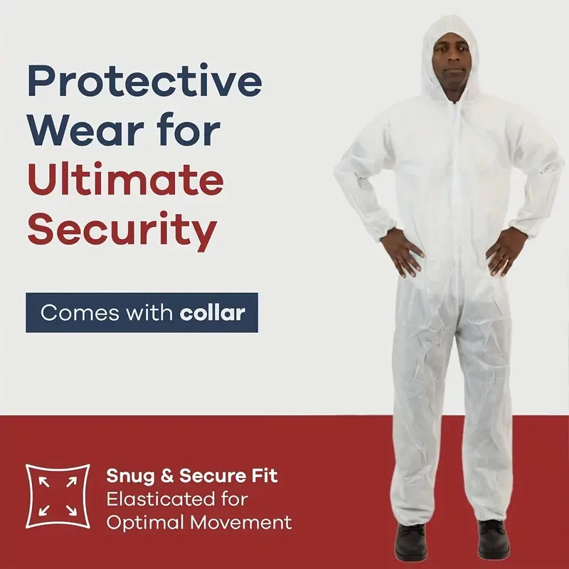 5-Pack Disposable Hazmat Protective Suits | Unisex-Adult Lightweight Work Coveralls | Hooded Whole Body Chemical Protection | Paint Suits L-3XL | Fabric Material | Loose Fit | 4 Sizes Mixed Pack