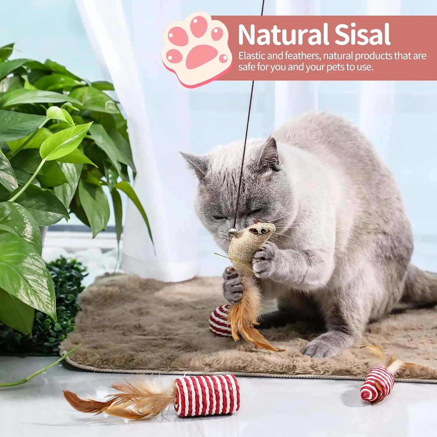 Cat Feather Toy Set  7-Piece Cat Wand & Catnip Toys