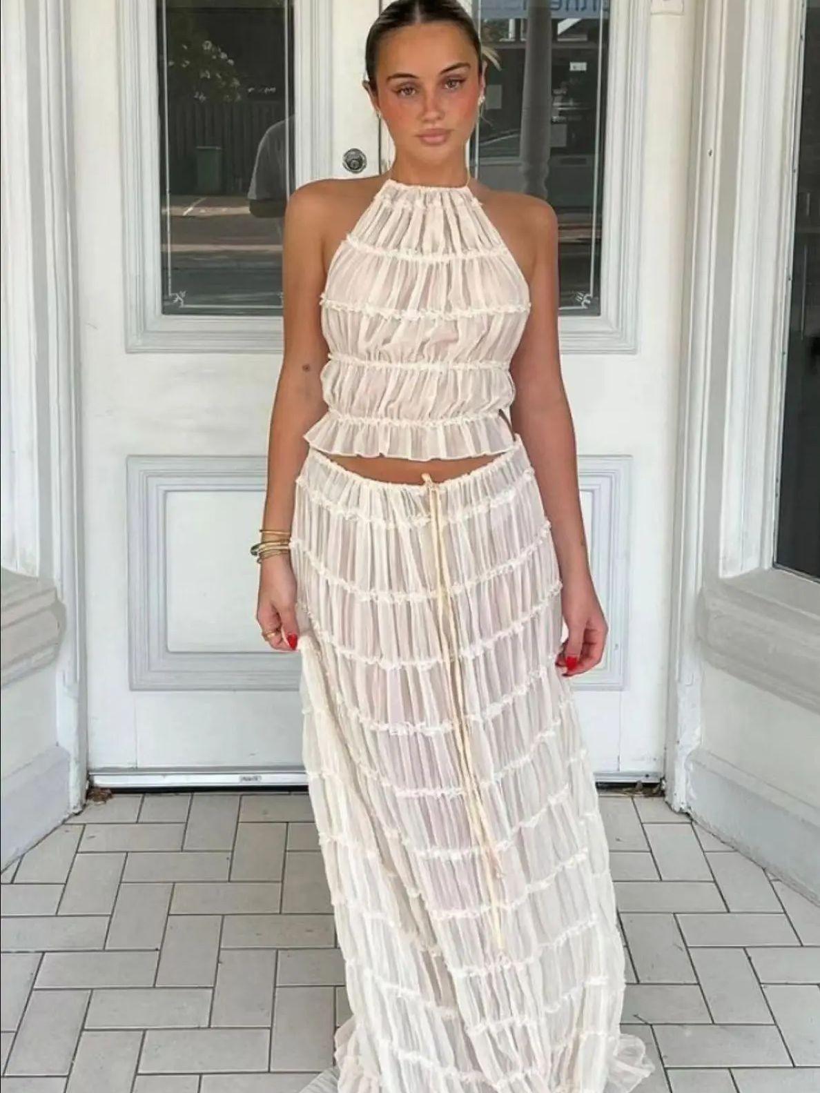 Women's Halter Neck Backless Long Skirt Set