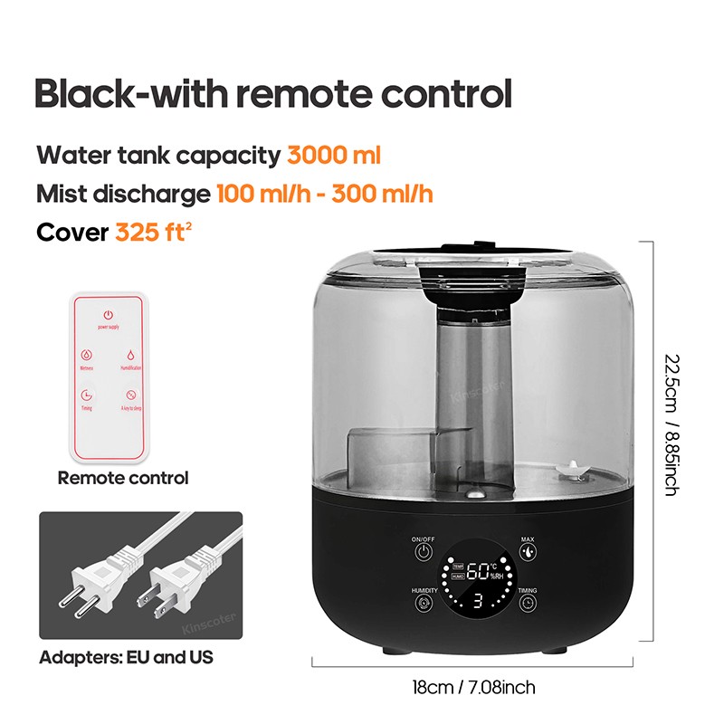 KINSCOTER 3L Air Humidifier Large Capacity Aroma Diffuser with Remote Control & Timer