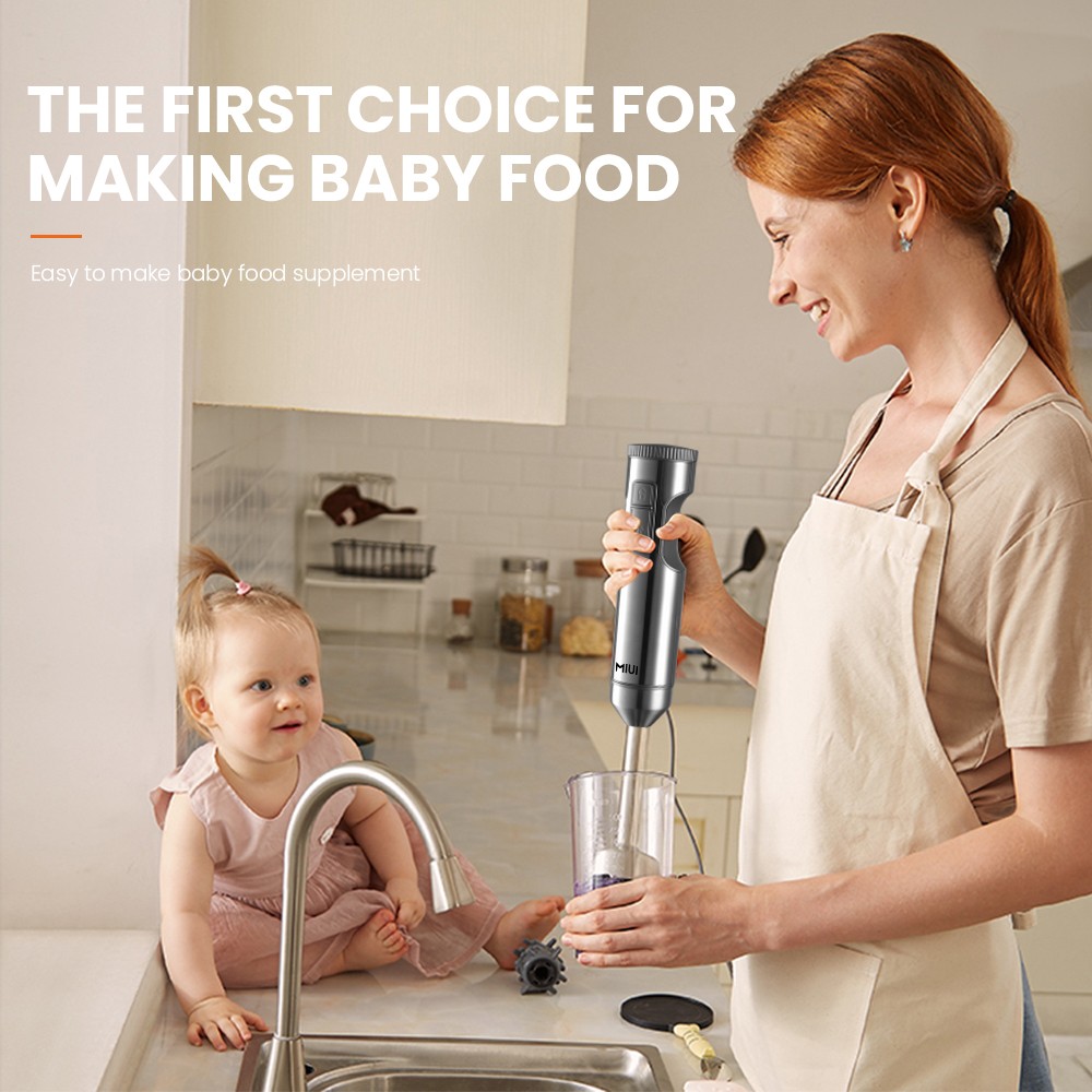 MIUI Hand Immersion Blender  1000W 4-in-1 Stainless Steel Food Mixer with 700ml Beaker & 500ml Processor