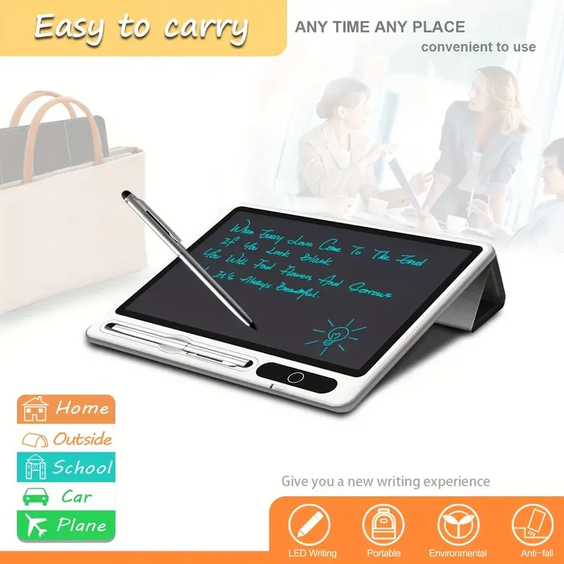 10-Inch Portable LCD Writing Tablet with Protective Leather Case - Digital Notepad for Drawing and Notes